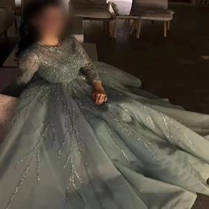 맞춤형 럭셔리 비즈 장식 스팽글 O넥 긴 소매 프로무 드레스 우아한 셀러브리티 드레스 고급 이브닝 파티 가운 여성용