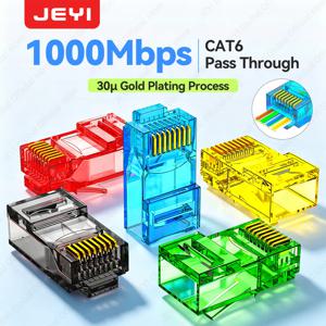 JEYI RJ45 Cat6 커넥터(다양한 색상) 솔리드 또는 연선 UTP 네트워크 케이블용 모듈형 크림핑이 용이함 100/50/10/1개
