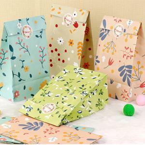 12/24PCS 캔디 쿠키 빵집에 대 한 식물 패턴 선물 종이 가방 스티커와 크래프트 종이 포장 가방