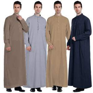 남자 Dishdasha 이슬람 긴 소매 드레스 Daffah Thobe Jubba 사우디 아라비아 Thoub Kaftan 이슬람 의류 가운 Abaya 두바이 중동