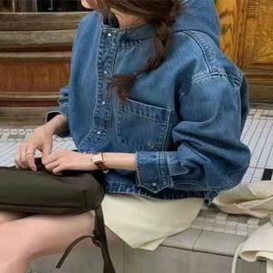 여성용 캐주얼 루즈핏 롱 슬리브 데님 후드 재킷 2025년 봄 숏 스타일 다용도 스몰 사이즈 친환경 패션