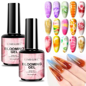 LIMEGIRL 15ML 클리어 블루밍 젤 폴리쉬 UV 소크 스프레드 마블 네일 폴리쉬 젤 페인트 적용 가능한 네일 아트 디자인 젤