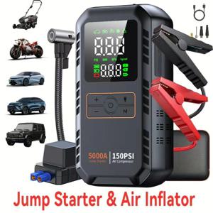 PAIVIROKU 5000A 차량 점프 스타터(에어 컴프레서 150PSI 타이어 공기 주입기 포함), 자동차, 자전거 및 오토바이용 휴대용 배터리 부스터