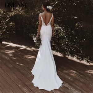 클래식 레이스 인어 웨딩 드레스 2025 v 넥 스파게티 스트랩 Appliqued 오픈 백 신부 가운 Vestidos De Novia Customized