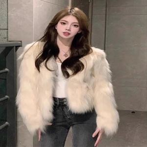 두꺼운 짧은 폭스퍼 자켓 여성용 가을 겨울 고급스러운 느낌의 이너 헤어 셔츠 출퇴근 스타일 루즈핏 긴팔