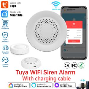 투야 와이파이 사이렌 알람 (가정용 보안) 100dB 스피커 스마트 라이프 앱 원격 모니터링, 알렉사, 야ндекс 알리스, 구글 홈 연동