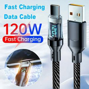 120W 타입 C to 타입 C 케이블, LED 디스플레이가 있는 초고속 충전 케이블, 아이폰, 화웨이, 오포, 비보용 USB to 타입-C 데이터 케이블
