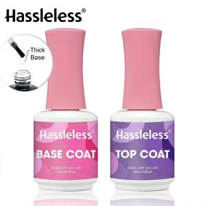 Hassleless 15ml 젤 네일 폴리쉬 베이스 코트 & 탑 코트 세트 — 네일 아트 용품 (UV/LED 램프 필요) — 필수 기능성 젤
