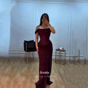 Lorrtta فساتين سهرة 특별한 날을 위한 이브닝 드레스 머메이드 맞춤형 여성용 이브닝 드레스 Vestidos De Festa Deep Red