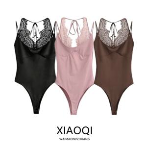 2026년 봄 여름 신상 여성 레이스 홀터넥 원피스 슬리브리스 스플라이스 하이웨이스트 스트레이트 레그 숏 팬츠