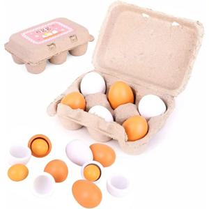 6pcs 나무 계란 장난감 계란 주방 장난감 어린이 놀이 음식 요리 주방 척 놀이 음식 아기 조기 개발 및 학습 세트