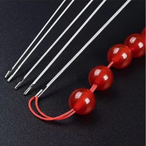 구슬과 끈을 끼우기 위한 측면 개구부가 있는 스테인리스 스틸 바늘 2개, DIY 구슬 끈 끼우기 도구, 보석 제작용