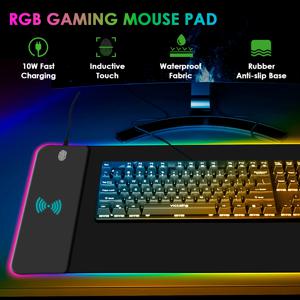 무선 충전 RGB 마우스 패드 게이밍 LED 마우스패드 10가지 조명 모드 초대형 XXL 풀 논슬립 데스크 패드 매트 (키보드용)