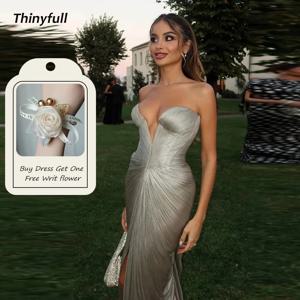 Thinyfull Mermaid 아랍 반짝이 새틴 댄스 파티 드레스 민소매 Sweetheart 이브닝 드레스 스플릿 댄스 파티 드레스 Robe De Soirée Customized