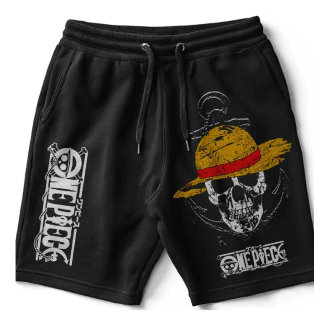 ONE PIECE 애니메이션 Luffy Sauron 주변 인쇄 코튼 반바지 미국 여름 남성 데일리 루즈 스포츠 통기성 바지