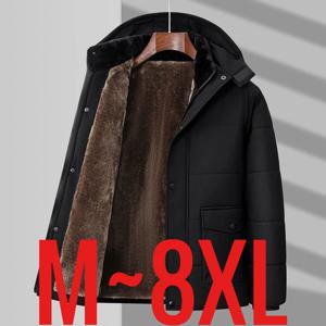 빅 사이즈 8XL 남성용 겨울 재킷 후드 플리스 안감 따뜻한 코트 남성용 면 패딩 플러스 사이즈 두꺼운 방풍 캐주얼 플러시 콜드