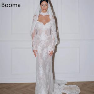 Booma Mermaid 클래식 오프 숄더 웨딩 드레스 레이스 긴 소매 신부 우아한 진주 가운 맞춤 제작 2025