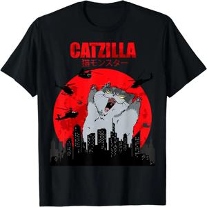 재미 있은 귀여운 예술 일본 고양이 그래픽 고양이 애호가를위한 Catzilla 티셔츠 o 넥 여성 의류 streetwear 반팔 티셔츠 옷