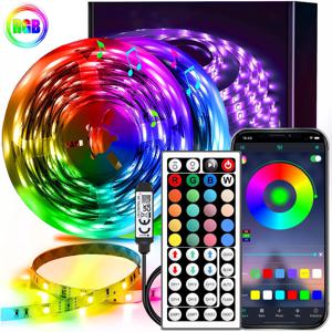 음악 동기화 기능이 있는 RGB LED 스트립 라이트 1-40m, 44키 리모컨 및 앱 제어, 가정용 TV 백라이트 장식용 5V USB 플렉시블 테이프