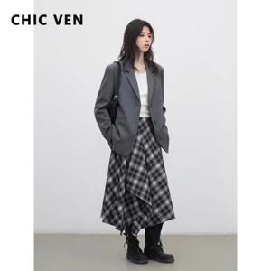 CHIC VEN 새로운 여성 블레이저 솔리드 싱글 브레스트 루즈 캐주얼 여성 정장 재킷 오피스 여성 코트 봄 가을 2026