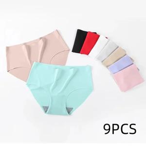 9 Pcs 여성을위한 원활한 얼음 실크 팬티 통기성 부드러운 컴포트, 솔리드 컬러 십대 소녀 팬티, 원피스 디자인
