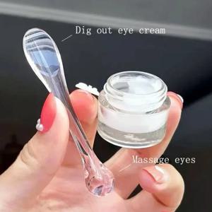 2pcs 아이 크림 애플리케이터 스푼 롤러 투명 마사지 스틱 화장품 주걱 주름 페이셜 마스크 스킨 케어 플라스틱 스푼