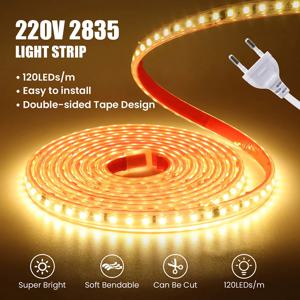 디밍이 가능한 220V 2835 Led 스트립 조명(조광기 스위치 포함) 접착 테이프 방수 0.5m 2m 5m 20m 50m 100m 120LED/m 유연한 리본