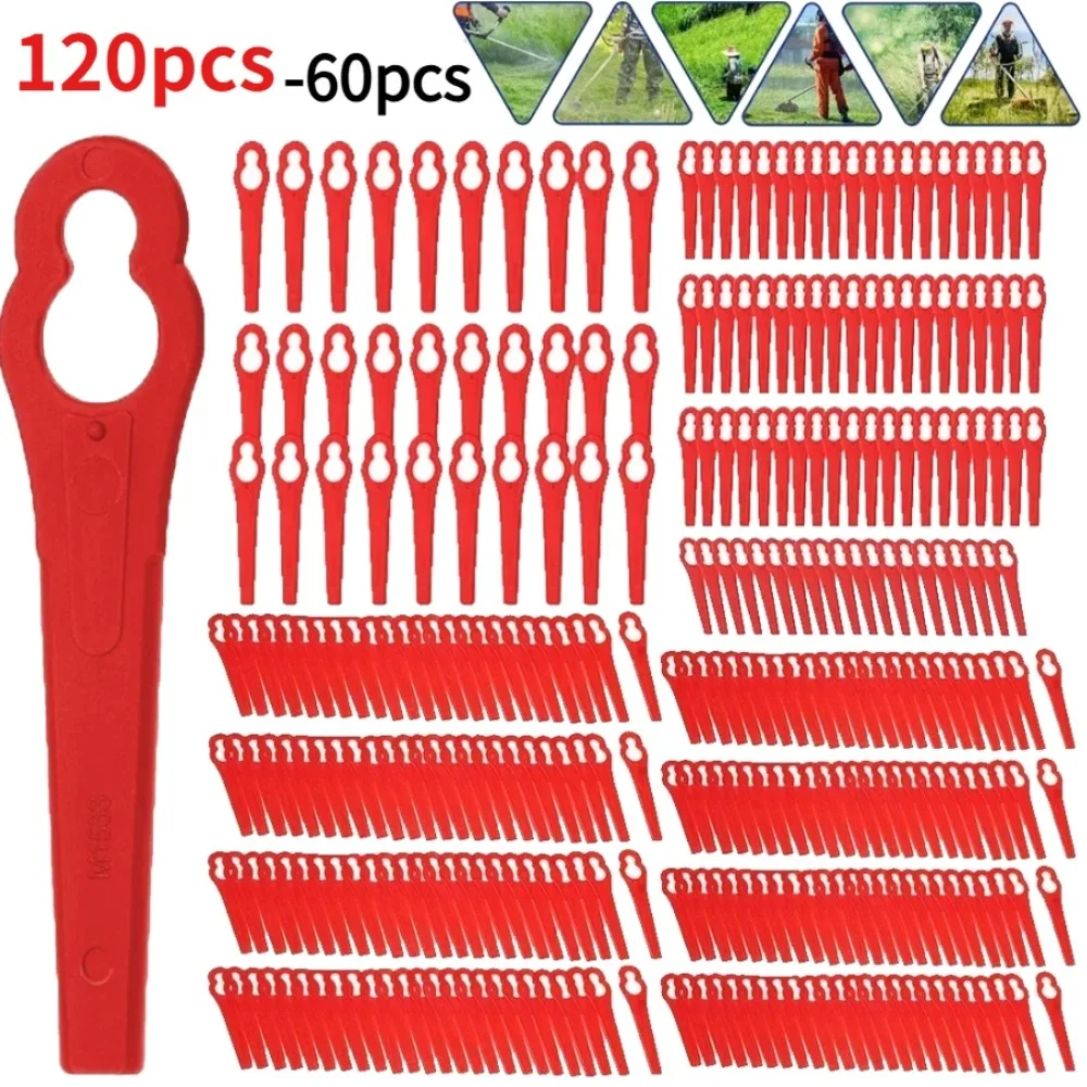 60-120pcs 전기 무선 잔디 트리머 용 플라스틱 커터 블레이드 스트리머 도구 잔디 트리머 블레이드 교체 정원 도구