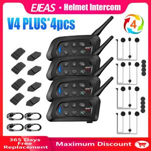 EJEAS 4PCS V4 Plus 오토바이 헬멧 인터폰 블루투스 헤드셋 무선 전이중 방수 FM 라디오 그룹 말하는 인터폰