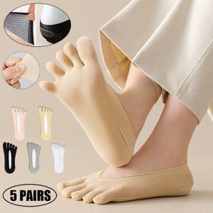 5켤레 5발가락 보트 양말 여름용 얇은 메쉬 통기성 땀 흡수 얕은 입구 발가락 분리형 여성용 양말