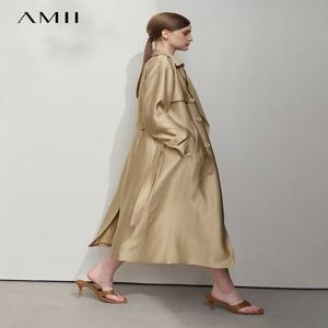 AMII 미니멀리스트 트렌치코트 여성 2025 봄 신상 고급 루즈핏 기질 있는 턴다운 칼라 더블 브레스티드 롱코트 12511090