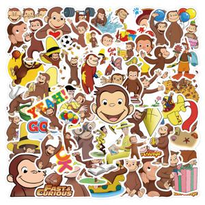 60Pcs 귀여운 호기심 조지 스티커 원숭이 비닐 방수 노트북 전화 케이스 노트북 물병 장난감 DIY 장식 스티커