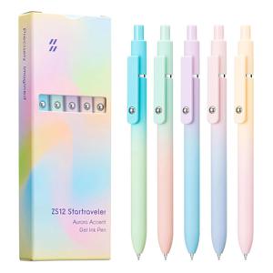 5개/세트 0.5mm 레인보우 스무스 웰링 젤 펜 귀여운 미니멀리스트 프레스형 퀵 드라이 블랙 잉크펜 가는 팁 부드러운 필기감 펜