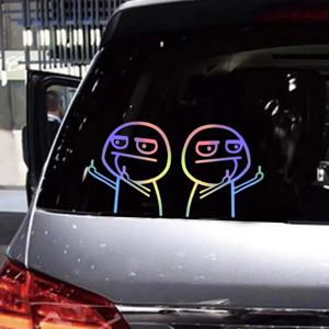 자동차 스티커 스틱 피규어 중간 손가락 재미있는 JDM 레이저 홀로그램 반사 데칼 트렁크 창 범퍼 오토바이 헬멧용