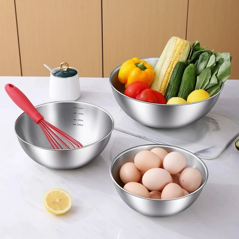 3pcs 스테인레스 스틸 샐러드 그릇, 가벼운 음식 그릇, 차가운 국수 그릇, 높은 미적 한국식 밥 그릇, 수프 그릇