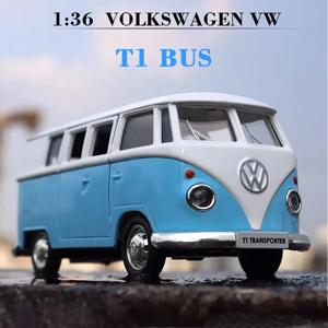1:36 폭스바겐 VW T1 버스 장난감 자동차 모델 합금 다이캐스트 풀백 도어 오픈 밴 모델 소년을위한 최고의 선물 어린이 장난감