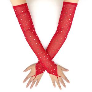 50cm 여성용 라인스톤 메쉬 훅 핑거 롱 글러브 섹시 파티 투명 통기성 핑거리스 글러브 탄력성 암 슬리브