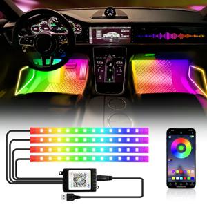 네온 36 48 72 LED 자동차 실내 무드등 키트 백라이트 리모컨 앱 음악 제어 자동 RGB 분위기 장식 램프