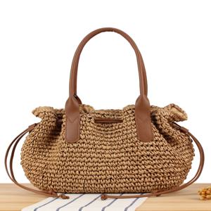 수제 대용량 밀짚 숄더백 여성용 캐주얼 비치 휴가 데일리용 부드러운 PU 가죽 마그네틱 버클