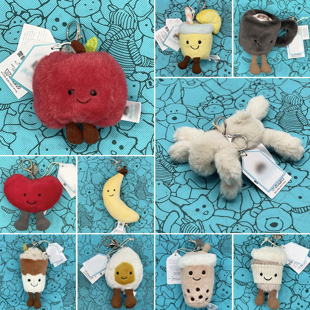 JELLYCAT  플러시 가방 참 장식 애플 플러시 팝콘 키체인, 플러시 에그 펜던트, 플러시 레드 하트 키체인, 선물로 이상적