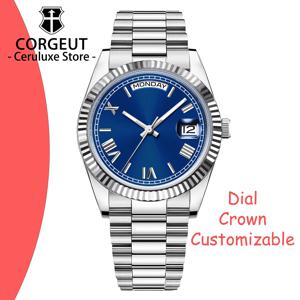 커스텀 뉴 컬러 36/39mm 다이얼 남성용 시계 요일 날짜 캘린더 타입 남성용 사파이어 럭셔리 기계식 스틸 시계 방수
