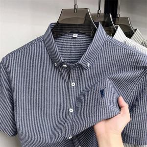 면 100% 반팔 남성 셔츠 럭셔리 브랜드 고급 조랑말 자수 패션 체크 여름 신상 청년 캐주얼 폴 뒤집힌 옷깃 상의