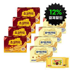 (12%결제할인)(결제가13630원)크라운 쵸코하임 142gx4개+ 화이트하임 142gx4개 +물티슈 증정