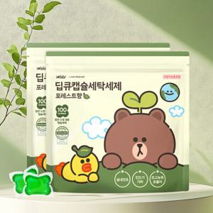 라인프렌즈 포레스트 100개입+100개입 캡슐세제 실내건조 고농축 대용량 세탁 드럼세탁기 세제