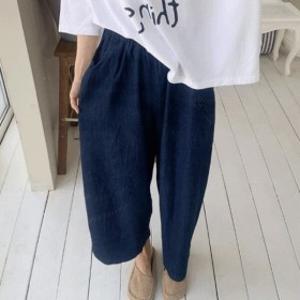 3918 9부 데님 와이드 밴딩팬츠