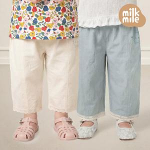[밀크마일] 리본래빗동글이레이스우븐팬츠