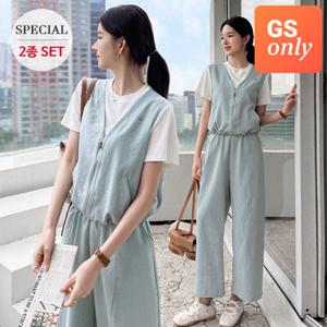 [GS단독-클릭앤퍼니] 콘헬 배색티셔츠+절개와이드팬츠SET