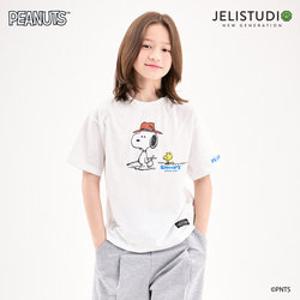 [젤리스튜디오] [피너츠]스누피와 우드스탁 피싱반팔티셔츠