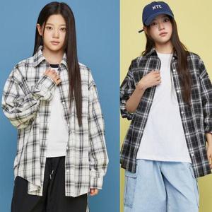 [모데쯔]주니어 여름 체크 남방 셔츠 초등학생 10대 등교 겉옷