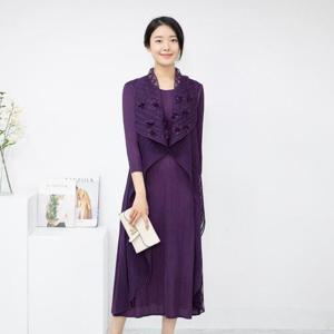 엄마옷 코사지 레이어드 플리츠 원피스 613BNM393 중년여성/50대/60대/마담/빅사이즈/할머니옷